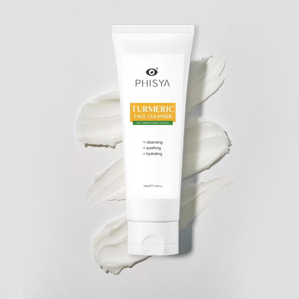 PHISYA Whitening Brightening Facial Cleanser For Acne Skin With Turmeric Vitamins Aloe Vera Gel Amino Acid Foaming Cream