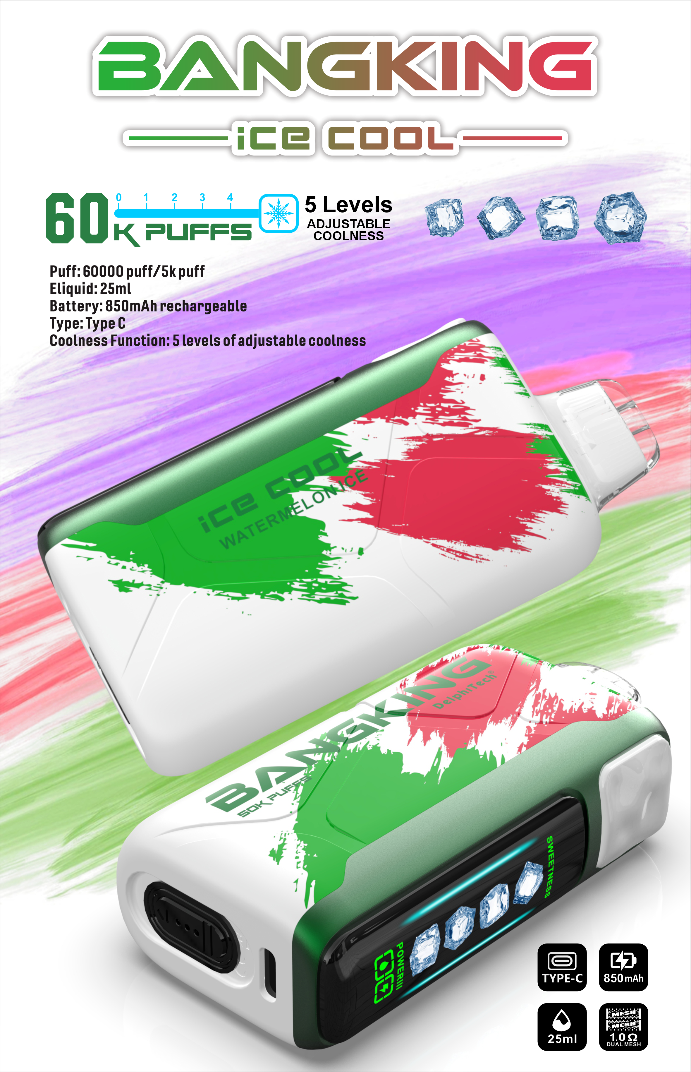 歐美爆款 Bang 60000口拋棄式 5檔可調節冰感