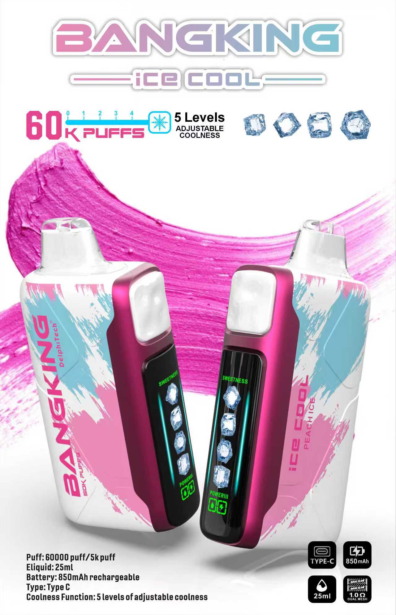 歐美爆款 Bang 60000口拋棄式 5檔可調節冰感