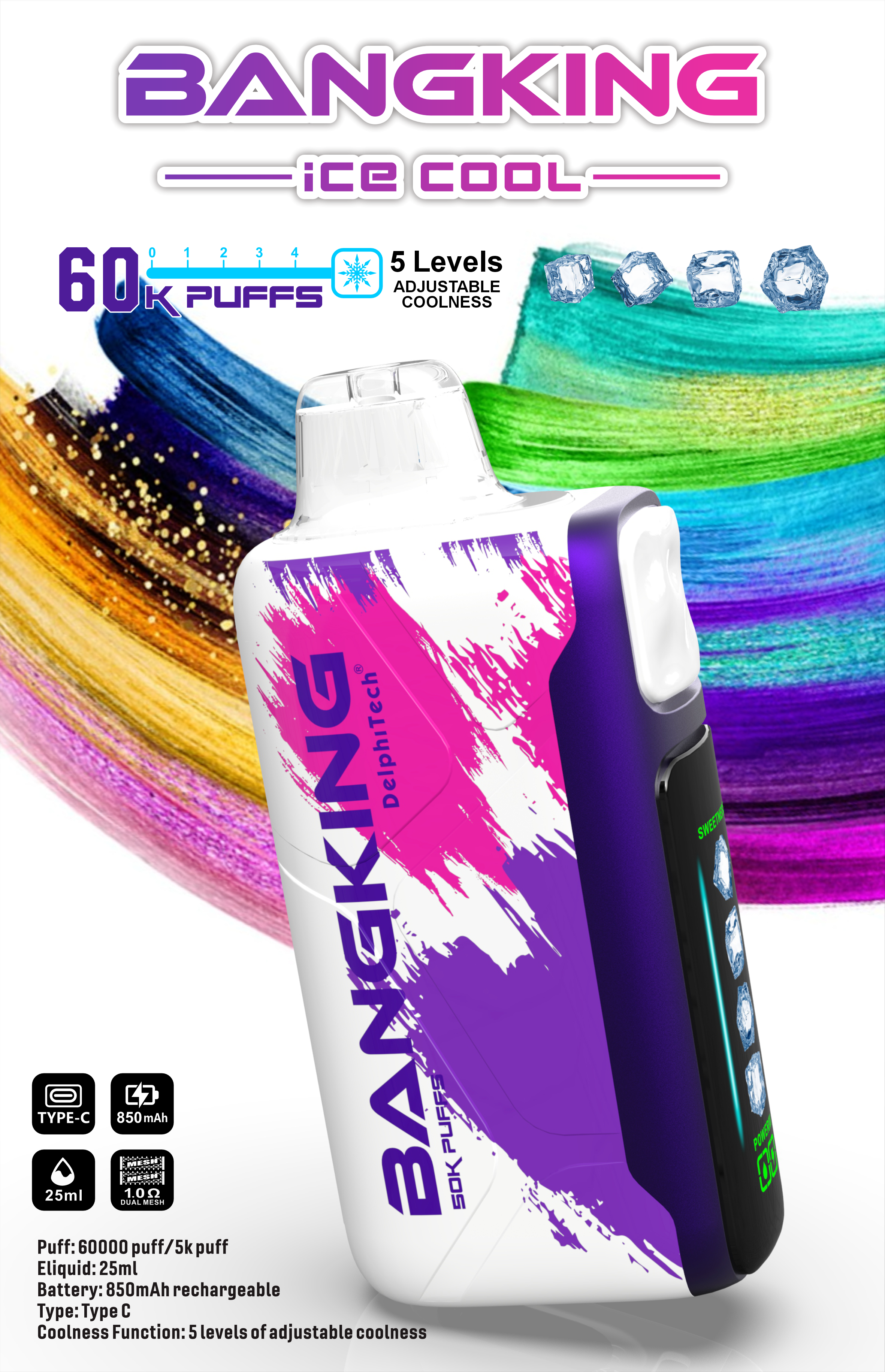 歐美爆款 Bang 60000口拋棄式 5檔可調節冰感