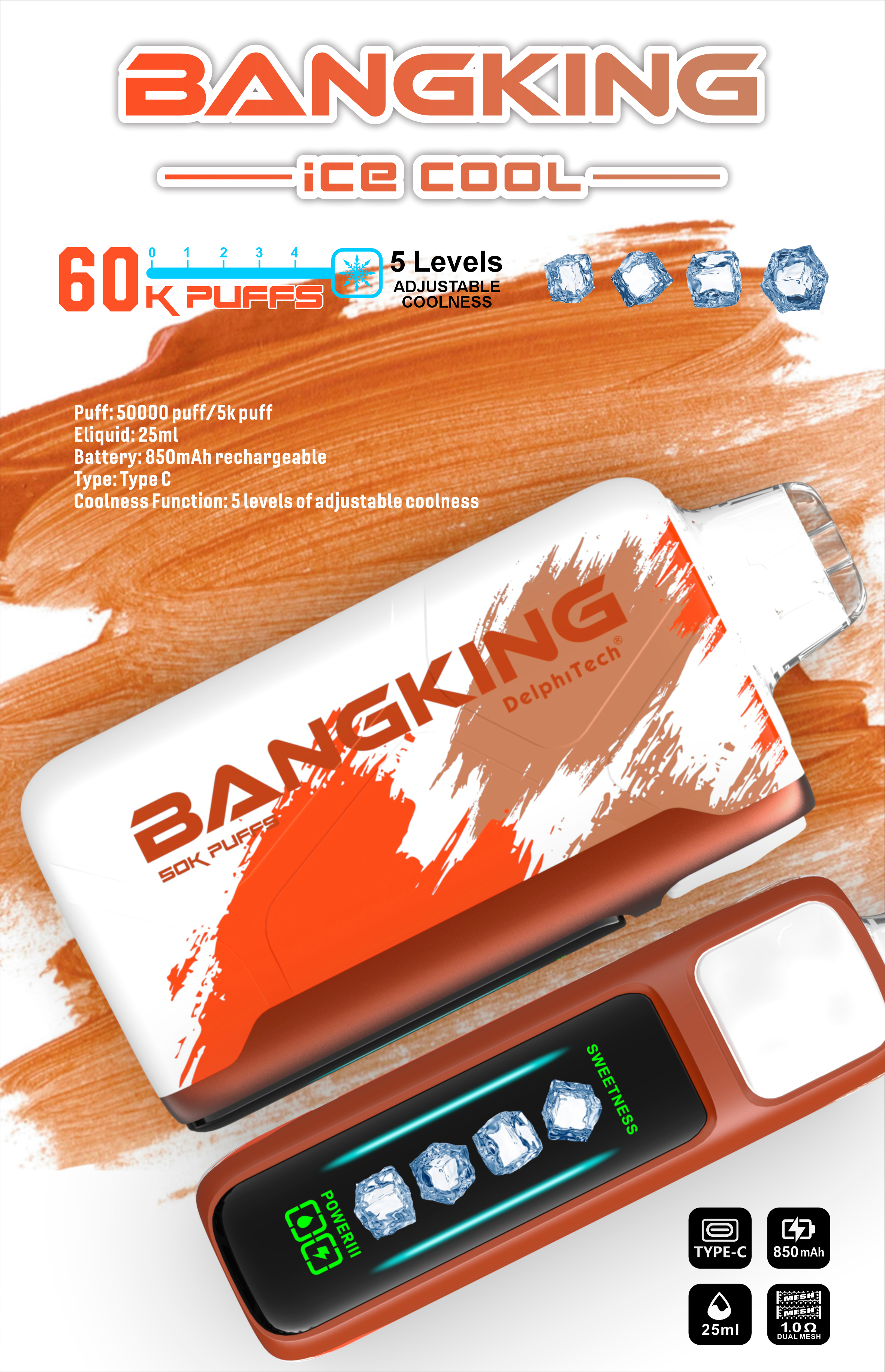 歐美爆款 Bang 60000口拋棄式 5檔可調節冰感