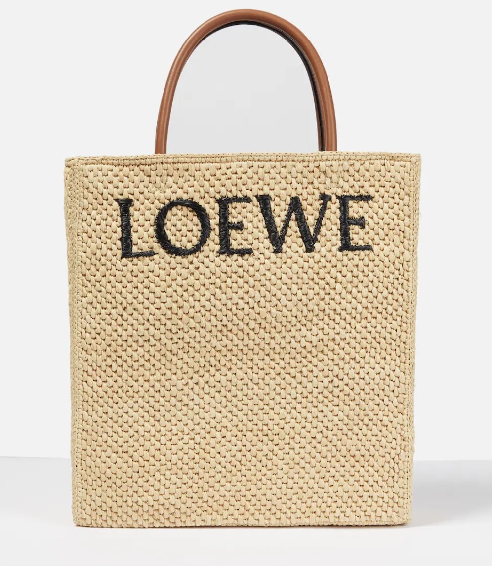 LOEWE】ロゴ刺繍入/レザーハンドルA4ラフィアトートバッグ/2色