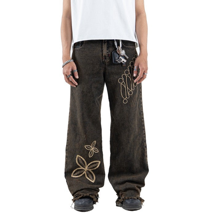 H1 Baggy Batik Embroidered - Snowish Cognac Brown - Celana Jeans