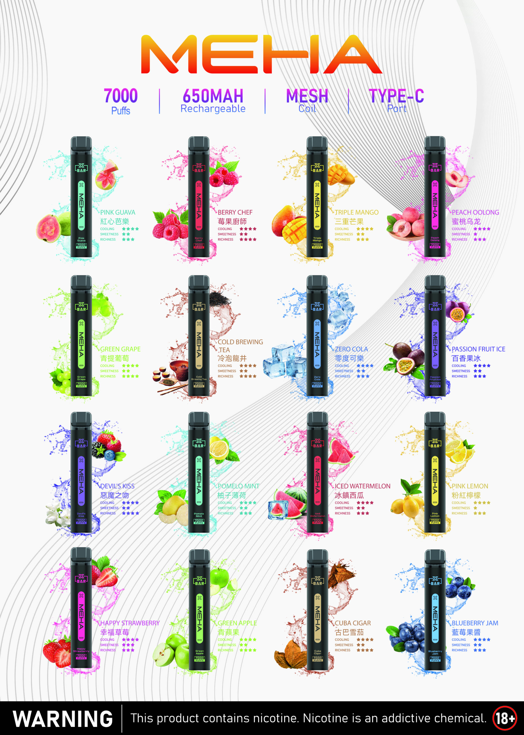 台灣現貨-MEHA魅嗨7000口拋棄式/一次性電子煙