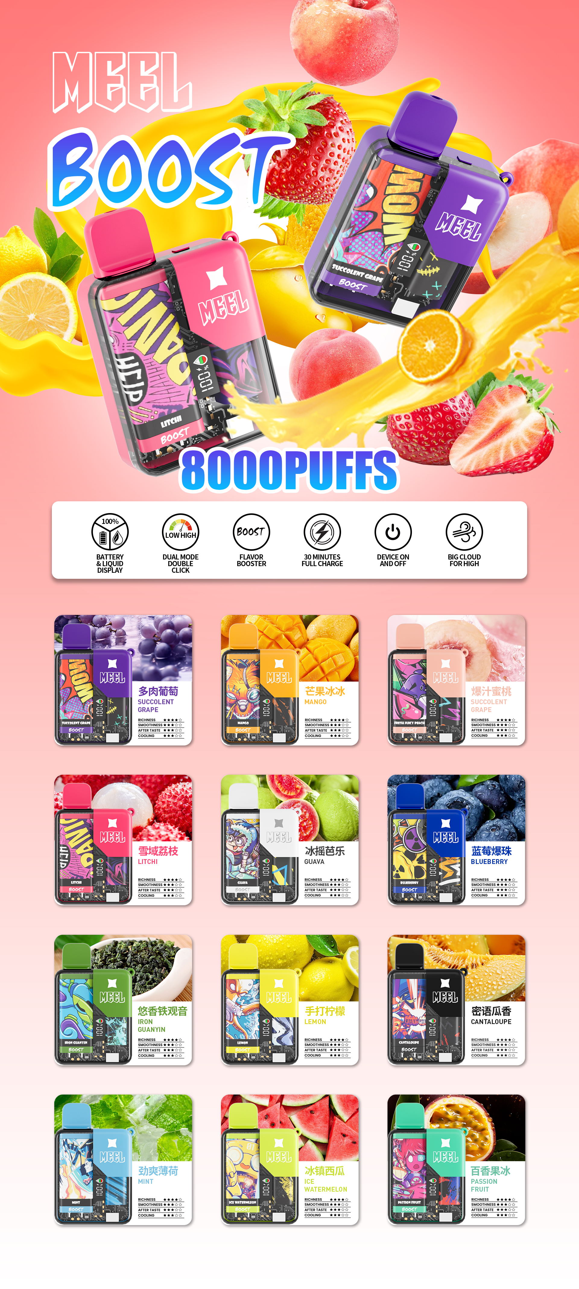 MEEL BOOST拋棄式8000口，meel8000口，meel麻將拋棄式 台灣現貨