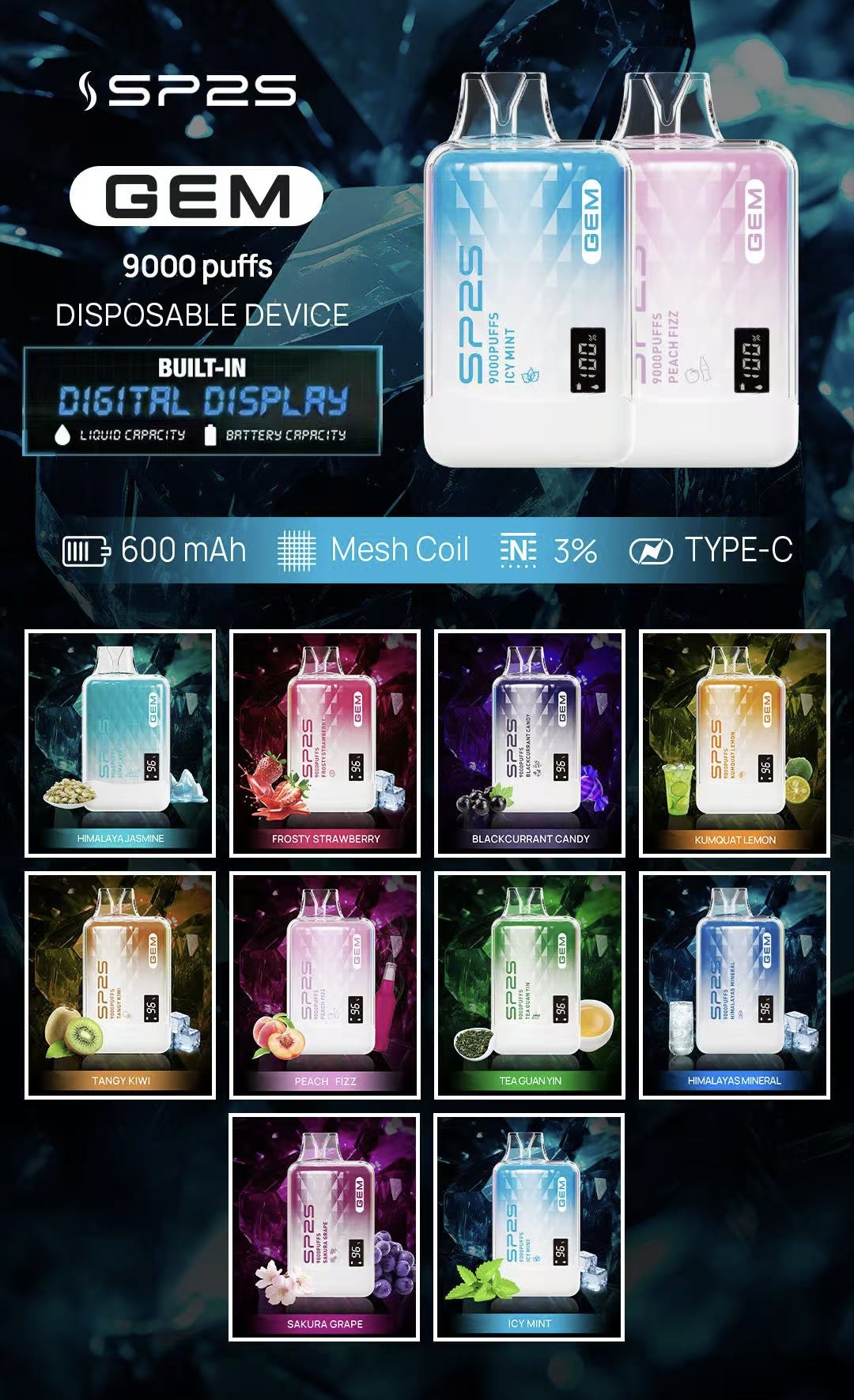 SP2S GEM拋棄式電子煙9000口