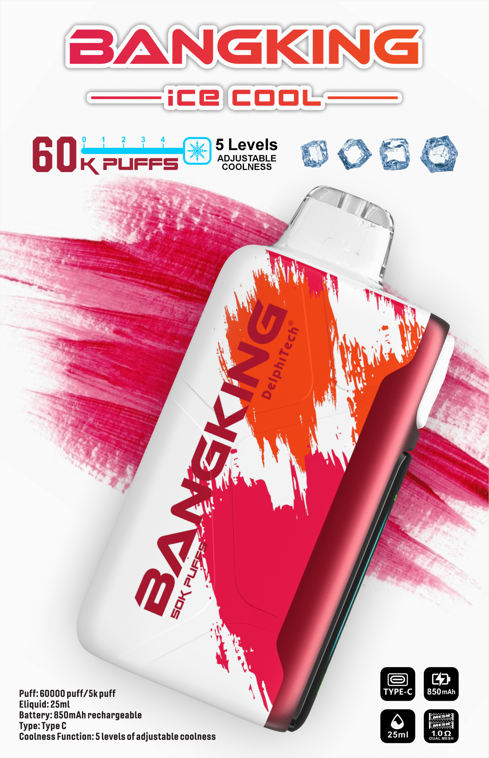 Bang king 60000口一次性拋棄式-5檔可調冰度 bang一次性電子煙-台灣現貨