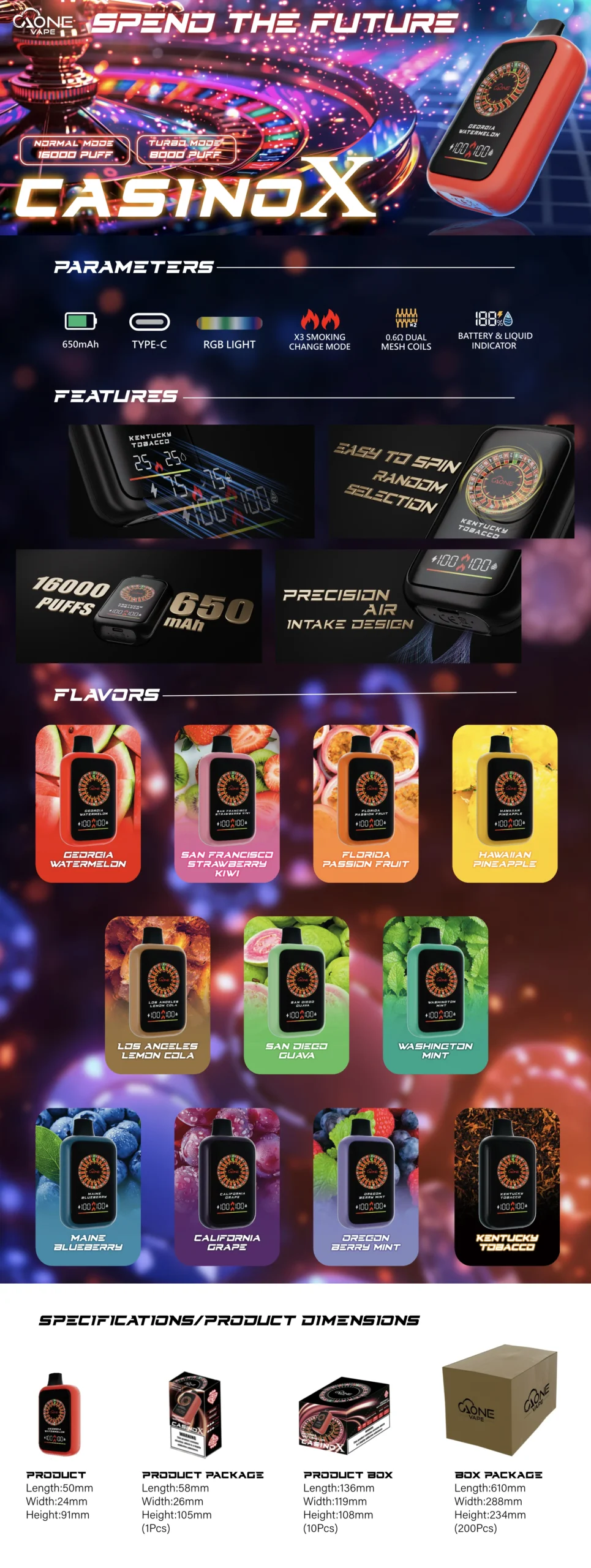 台灣現貨-賭場一次性電子煙/AONE VAPE – CasinoX 16000口拋棄式