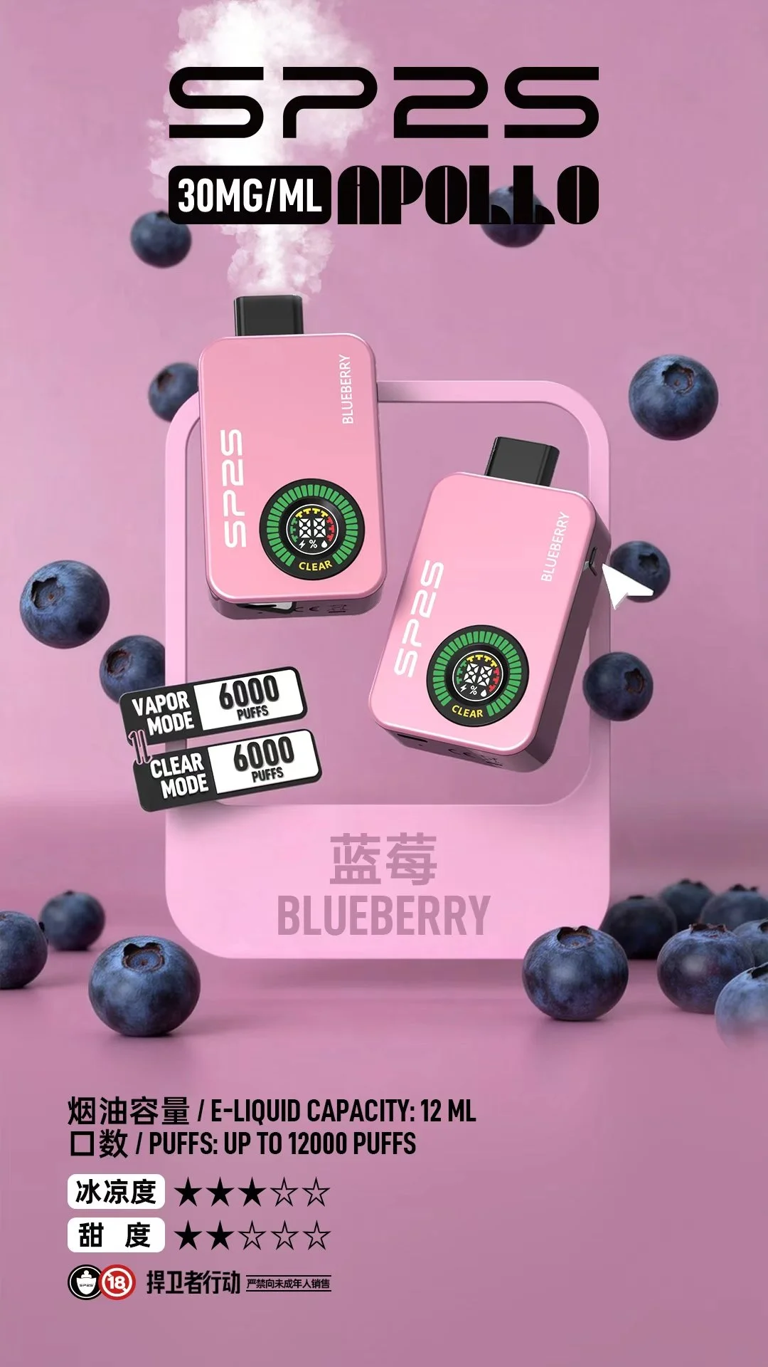 SP2S APPLLP 12000口 雙模式一次性抛棄式 有煙/無煙模式