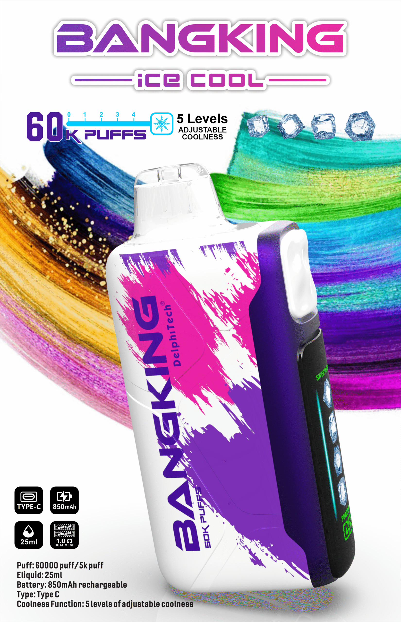 Bang king 60000口一次性拋棄式-5檔可調冰度 bang一次性電子煙-台灣現貨