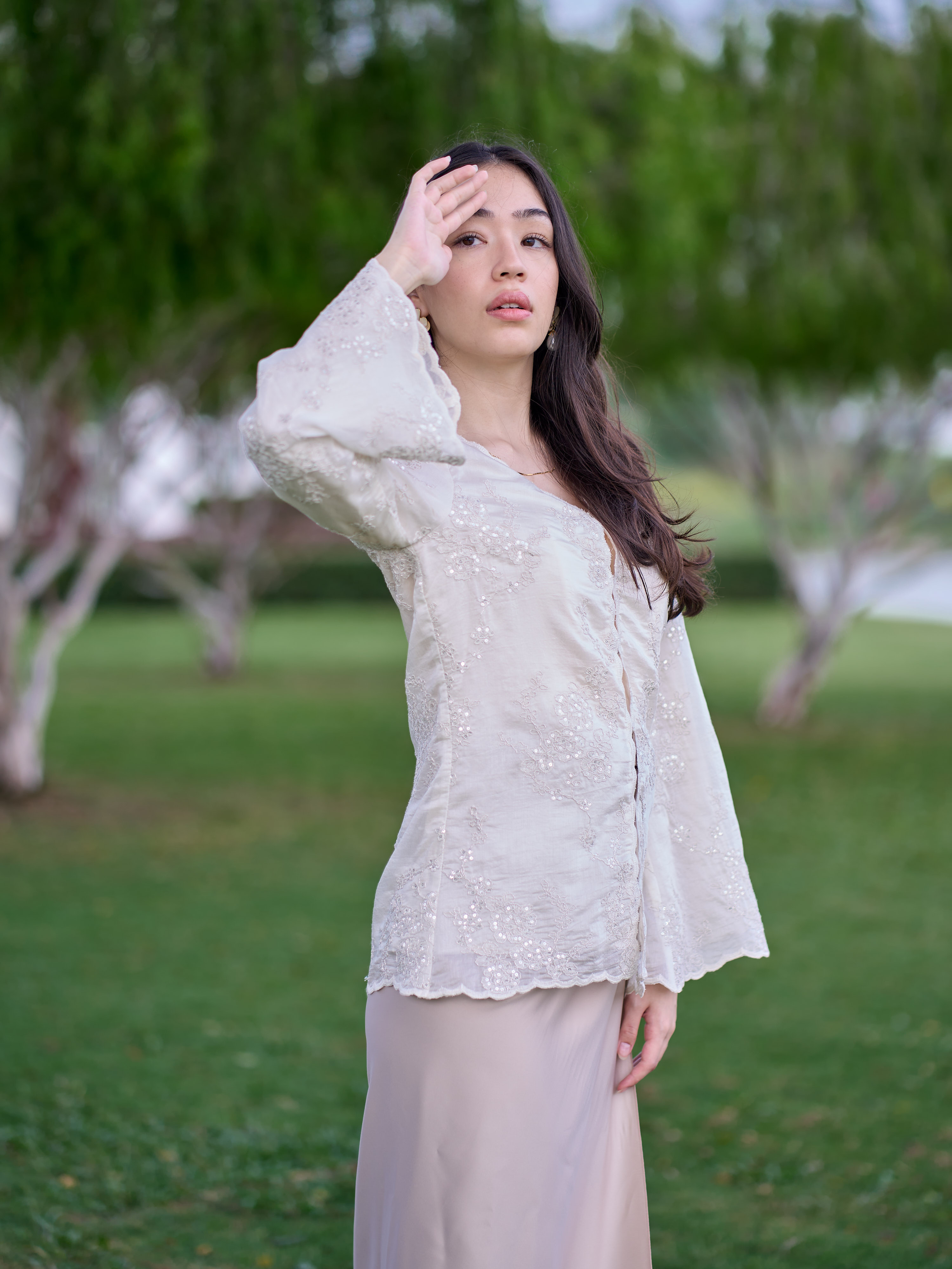 Ivory Bloom Kebaya in Off White