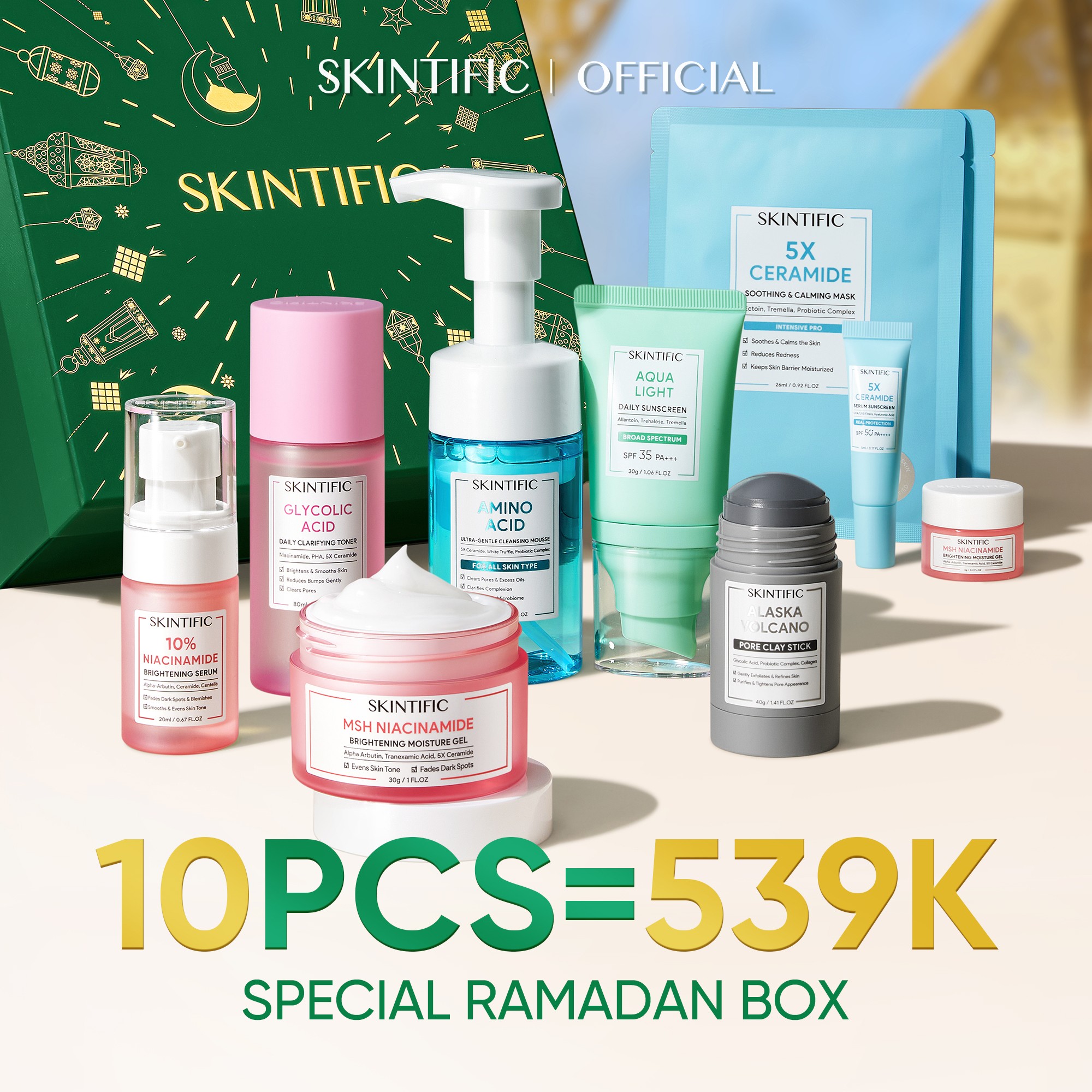 [Parcel Lebaran] SKINTIFIC Paket 6pcs Set moisturizer + Sunscreen + Serum + Clay Mask Stick + Facial Cleanser + Toner + Mask Bundle
