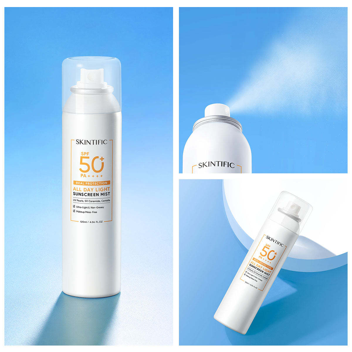 SKINTIFIC All Day Light Sunscreen Mist SPF50 PA++++ Sunscreen Spray Anti UV Wajah/Body Spray 120ml