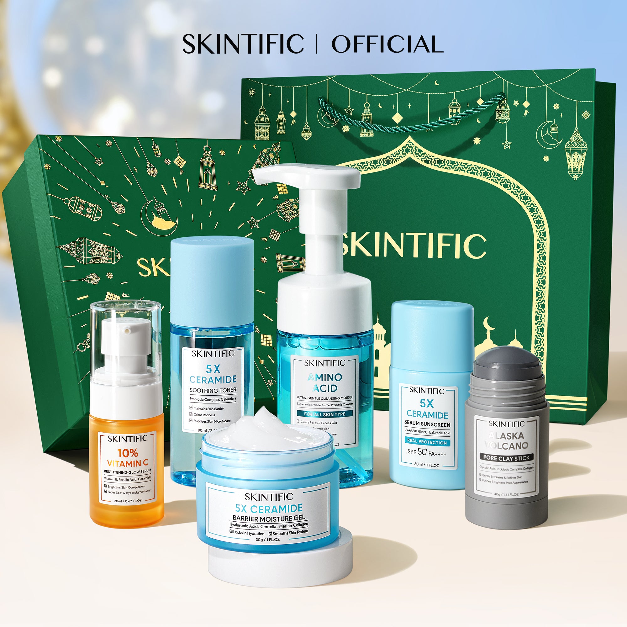 [Parcel Lebaran] SKINTIFIC Paket 6pcs Set moisturizer + Sunscreen + Serum + Clay Mask Stick + Facial Cleanser + Toner + Mask Bundle