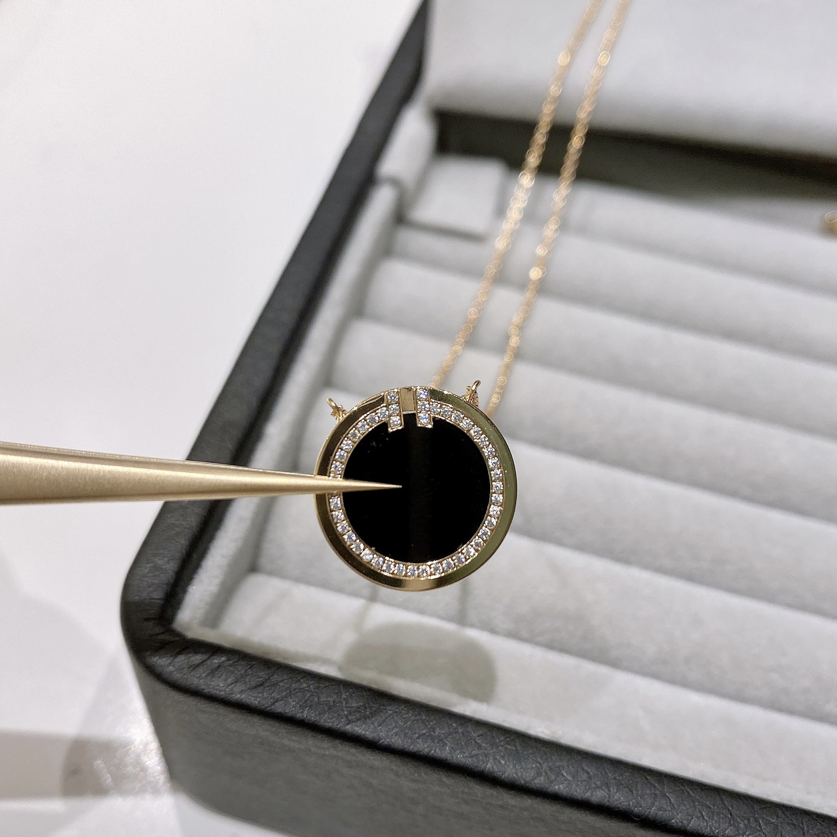 Tiffany T Diamond and Black Onyx Circle Pendant