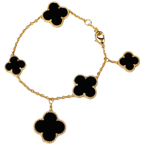 Van Cleef Inspired Magic Alhambra bracelet, 5 motifs, Onyx