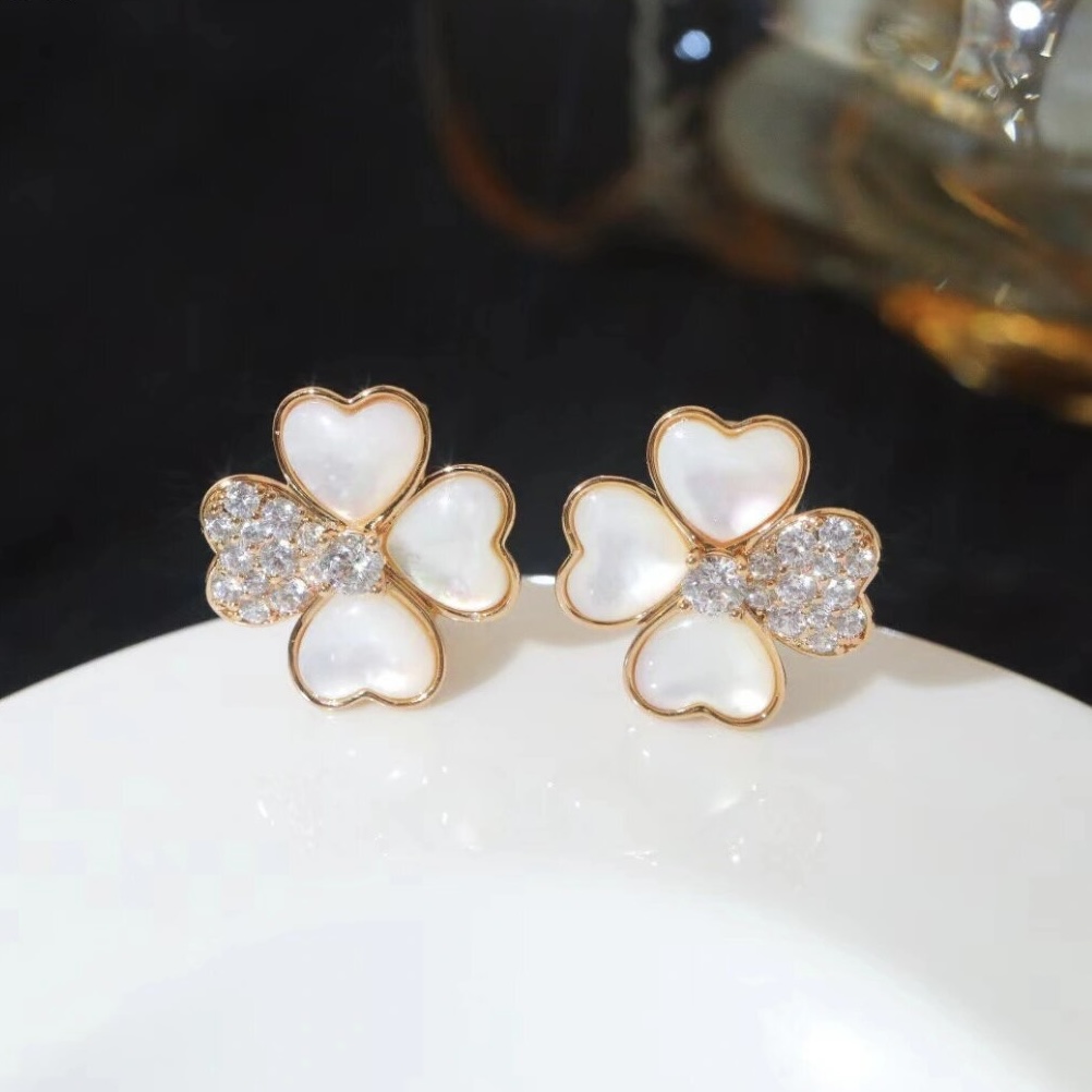 Mother Of Pearl Cosmos Earrings With Diamonds