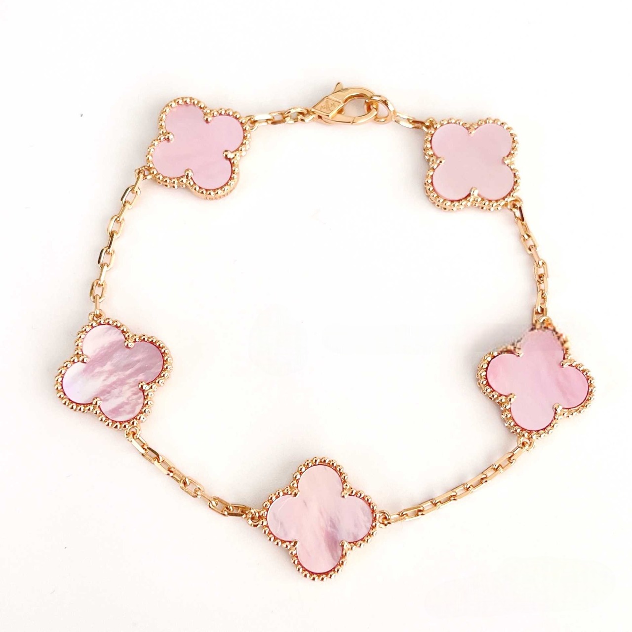 Van Cleef & Arpels Vintage Alhambra 15mm Motif Pink Mother of Pearl Bracelet