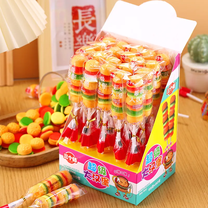 現貨 創意Q彈橡皮糖 漢堡串串糖果汁软糖