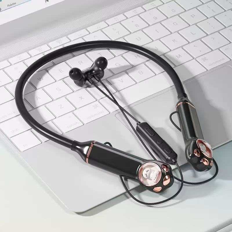 萌貓太空倉可插卡運動掛脖藍牙耳機 學生 HIFI立體聲環繞音效 智慧數顯 無線藍牙耳機