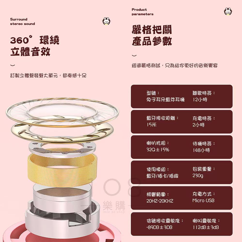 兔子耳朵藍牙耳機 頭戴電競耳麥 直播耳機 電腦 耳麥 直播麥克風 LED愛心插卡耳機