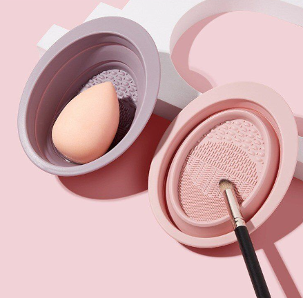 可摺疊矽膠化妝刷清洗器(粉色)