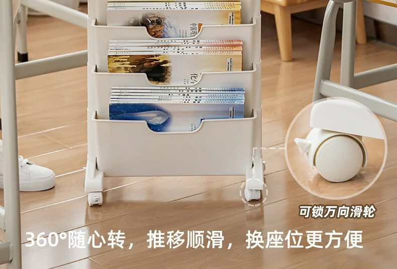 多功能書桌旁收納置物架(三抽屜帶輪款)