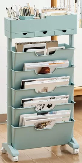 多功能書桌旁收納置物架(三抽屜帶輪款)