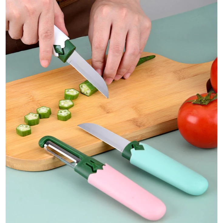 二合一削皮水果刀-粉白色