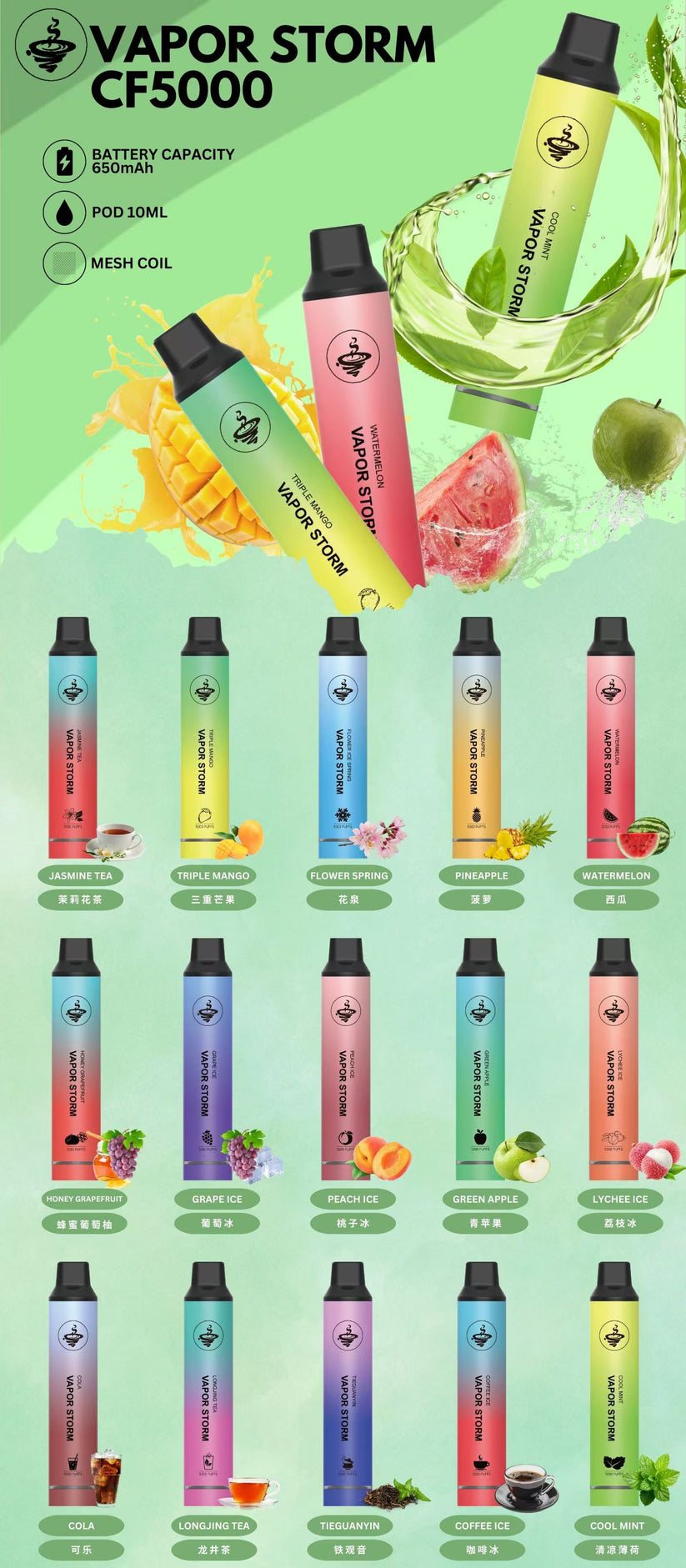 【VAPOR STORM】風暴CF5000口 抛棄式電子煙 | 💨發光款 一次性