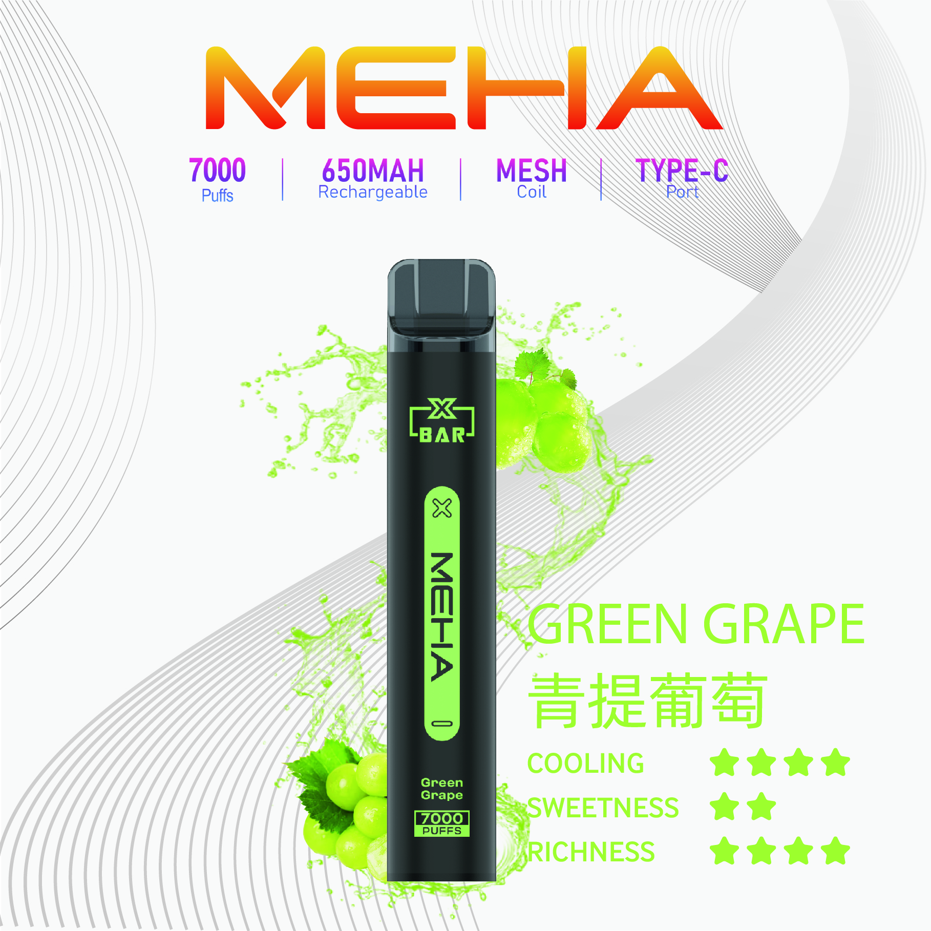 Meha 魅嗨7000口一次性電子煙 | 台灣現貨抛棄式 16種口味