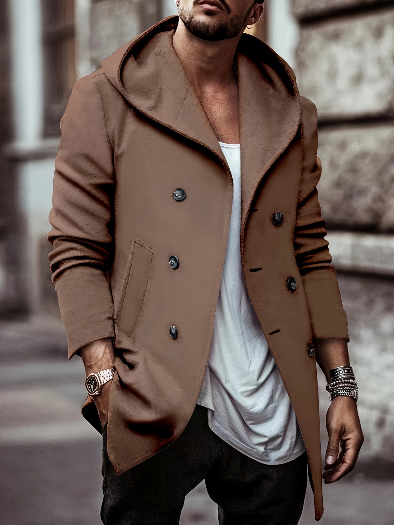 cotton blend mens trendy retro hooded long sleeve coat windbreaker stylish long overcoat for autumn winter details 16