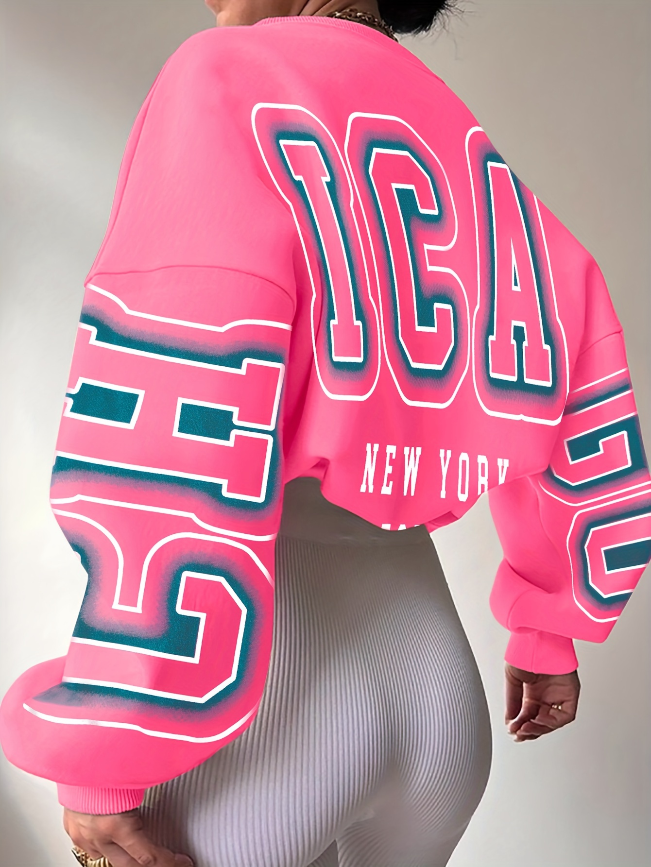 letter print drop shoulder sweatshirt casual long sleeve crew neck sweatshirt for fall winter womens clothing details 0