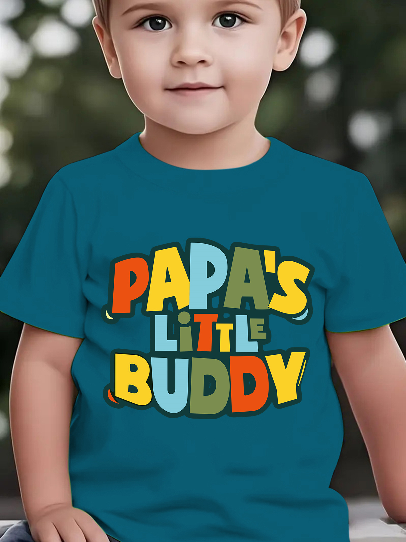 Summer Boys' Stylish Short-Sleeve T-Shirt with The Cartoon Print 'PAPA'S LITTLE BUDDY' for Outdoor Casual Wear, Model NY-DX3974