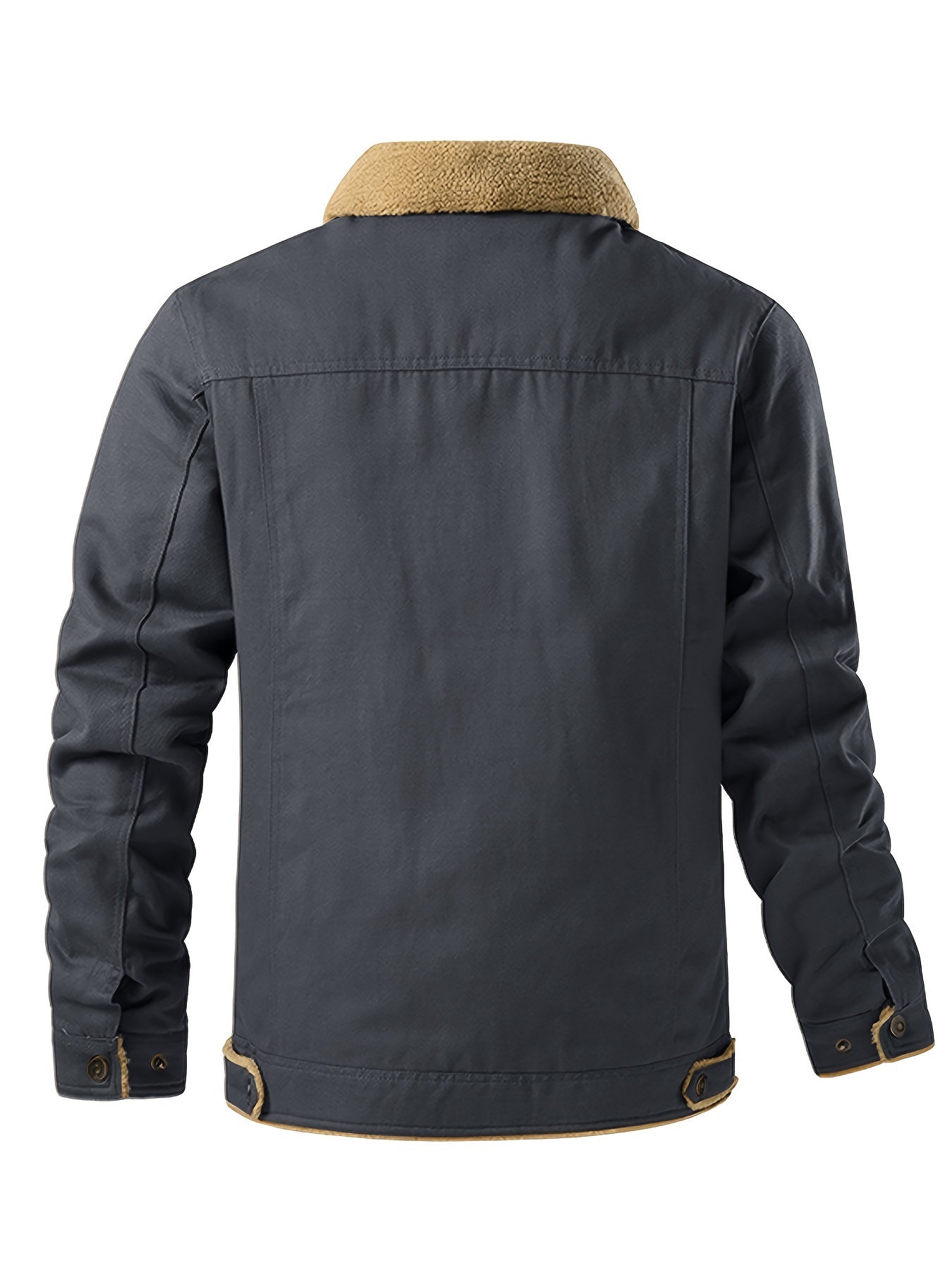 mens casual warm fleece flap pocket jacket chic cotton button up jacket for fall winter details 3