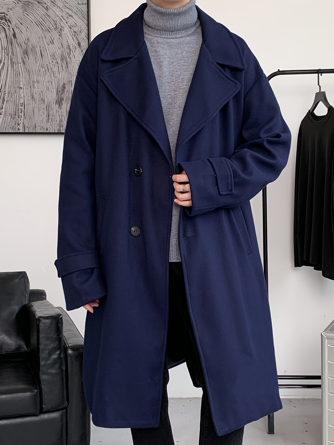 mens elegant single breasted trench coat casual lapel overcoat for fall winter details 24