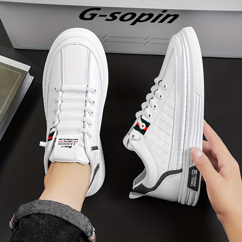 mens lace up sneakers with easy to clean pu leather upper skate shoes with good traction breathable details 6