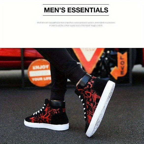 mens graphic high top canvas skate shoes with good grip breathable lace up sneakers details 3