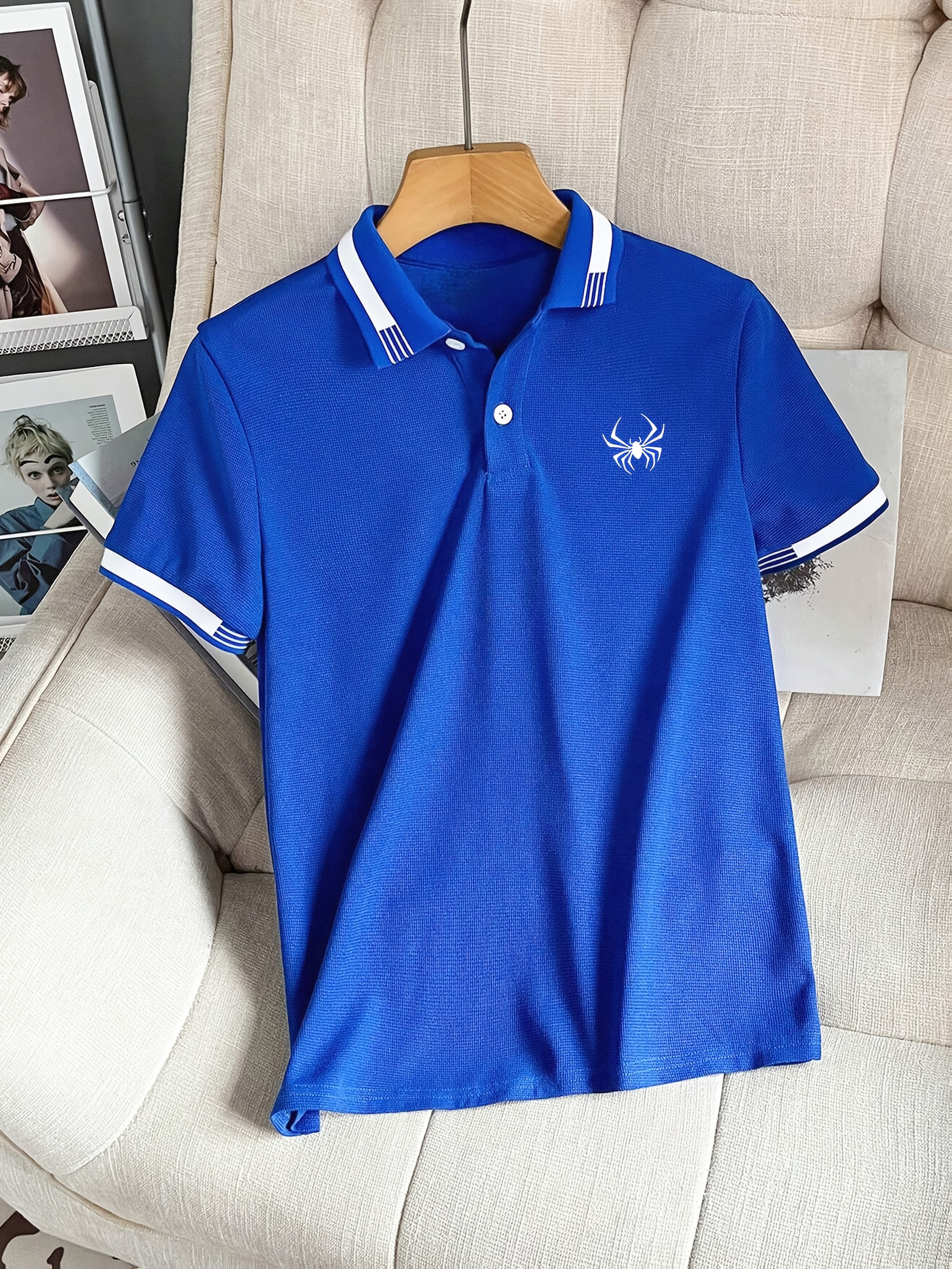 Boys' medium and large size summer short-sleeved collar top. Fashionable color-block design with ribbed collar, breathable and soft casual sports shirt