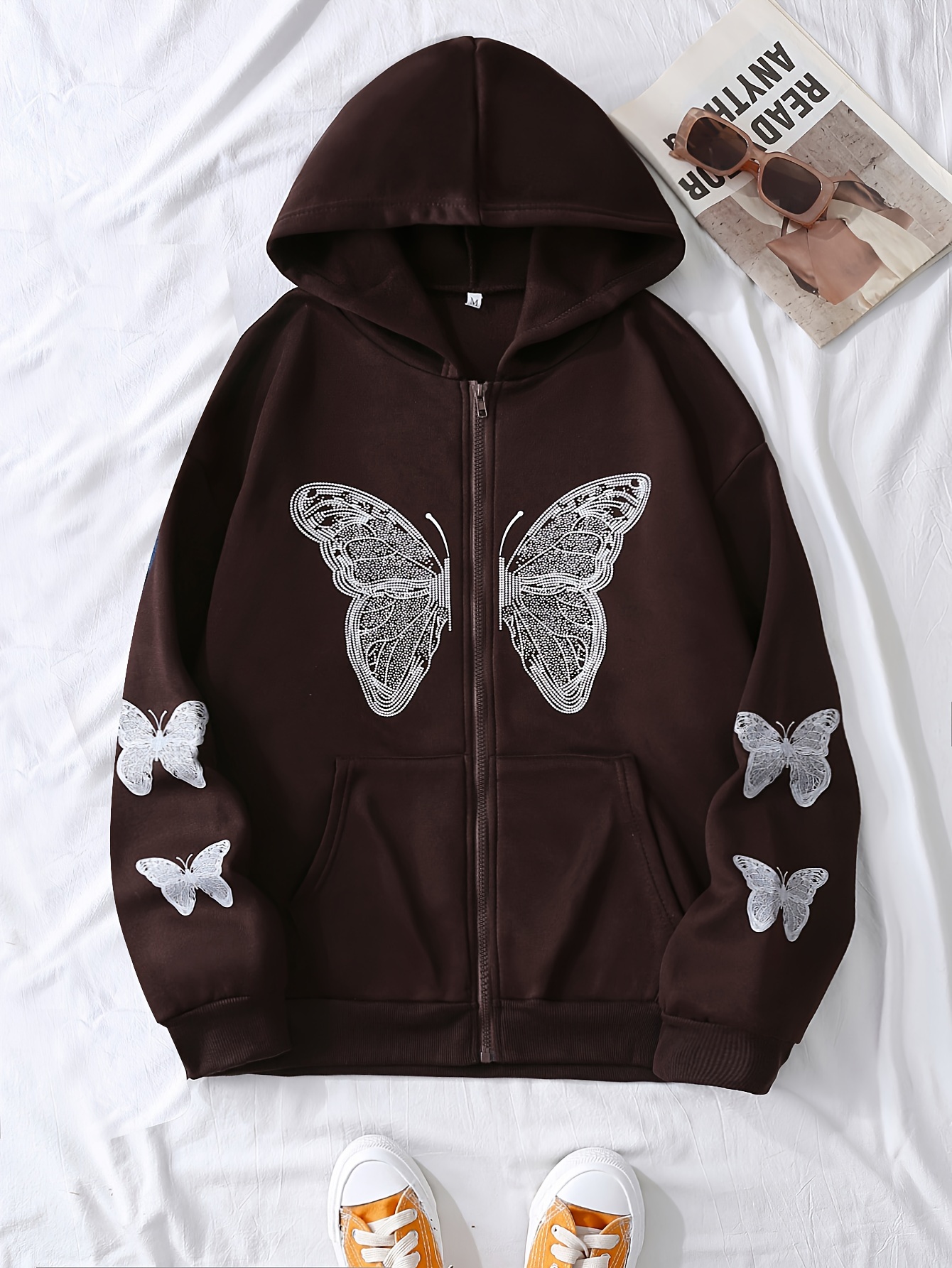 butterfly print sweatshirt y2k long sleeve crew neck zip up hoodies sweatshirts casual tops for spring fall womens clothing details 5