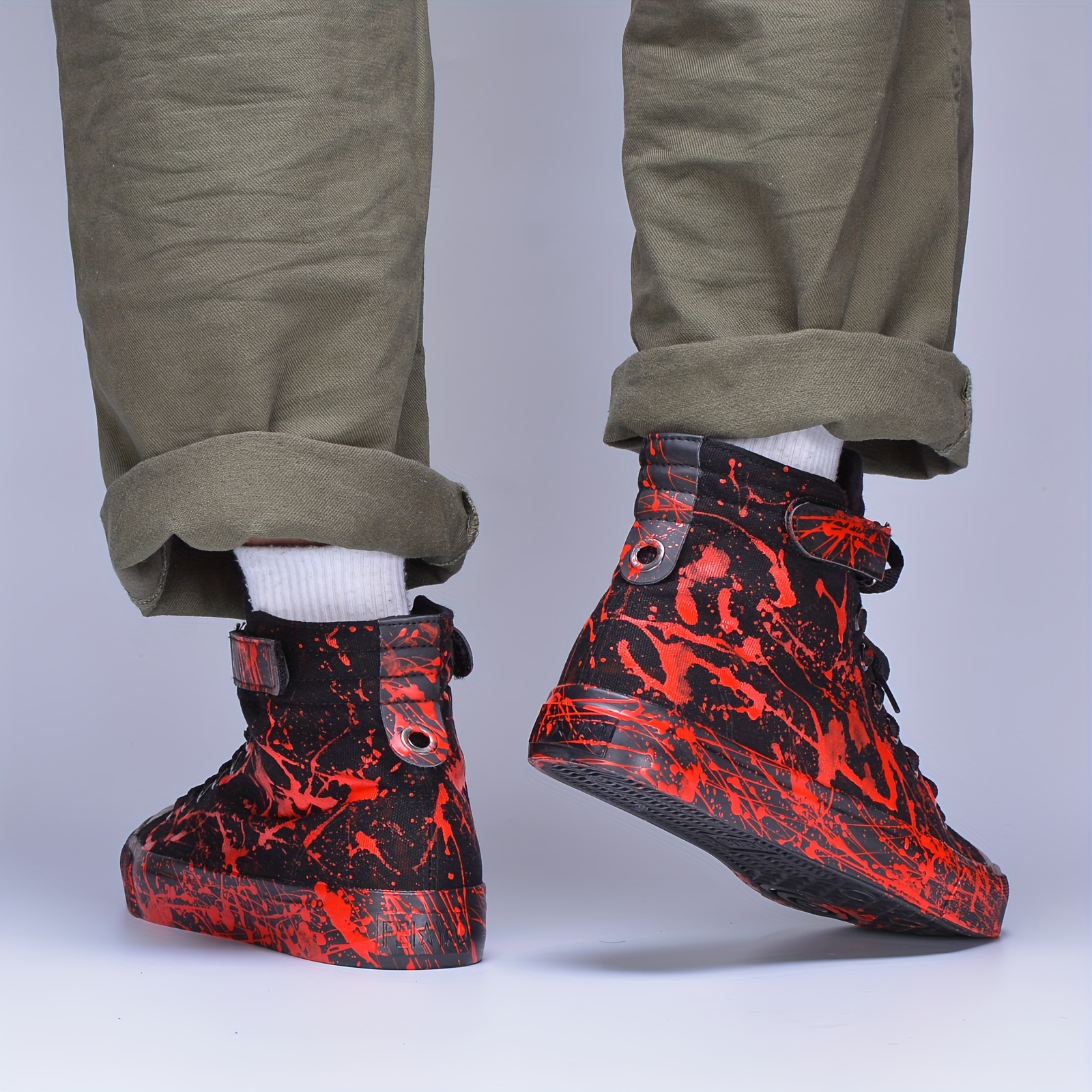 mens splashed paint pattern high top canvas sneakers lace up sneakers skate shoes athletic shoes casual walking shoes details 1