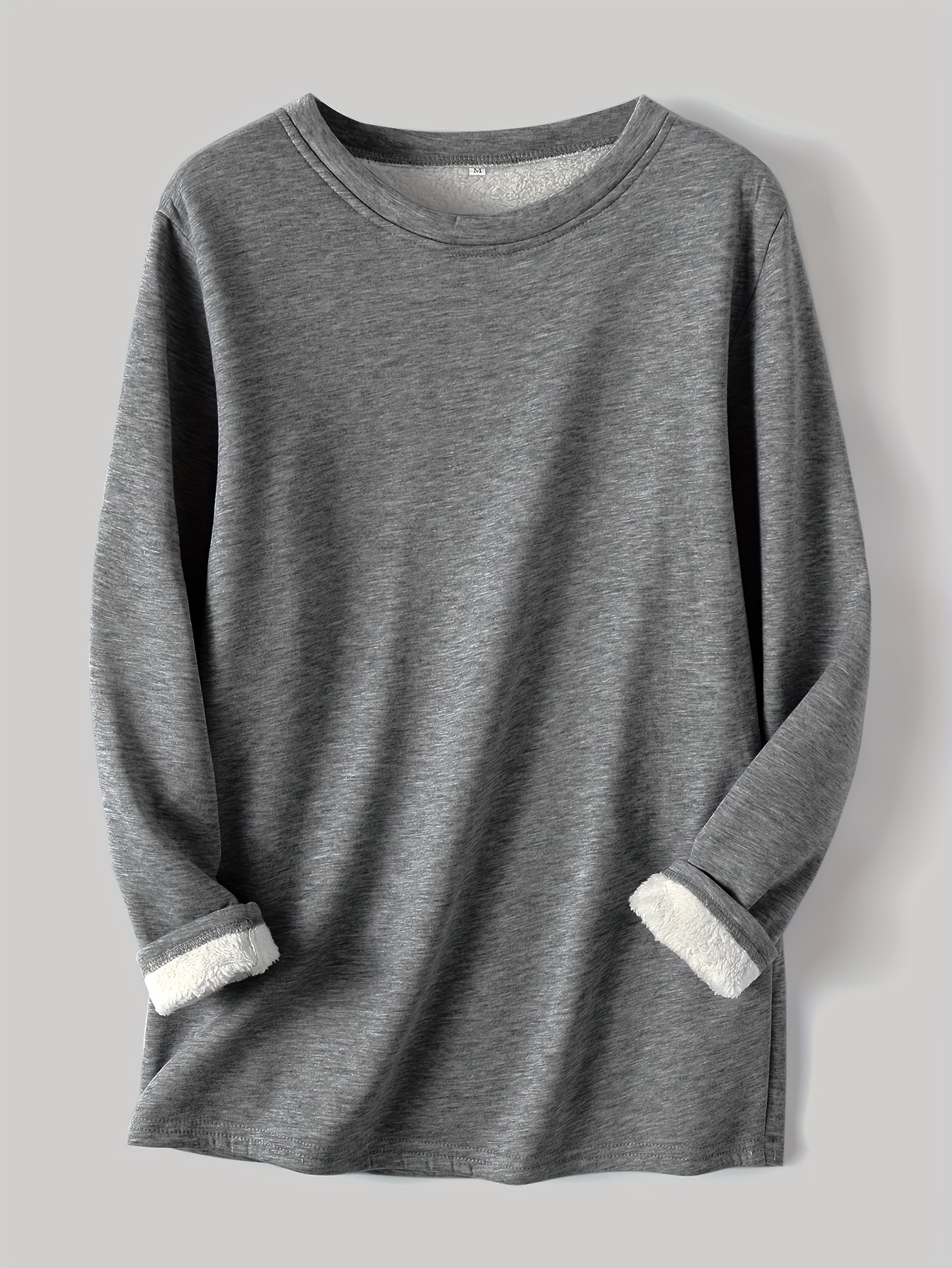 solid crew neck thermal sweatshirt casual long sleeve simple sweatshirt for fall winter womens clothing details 20