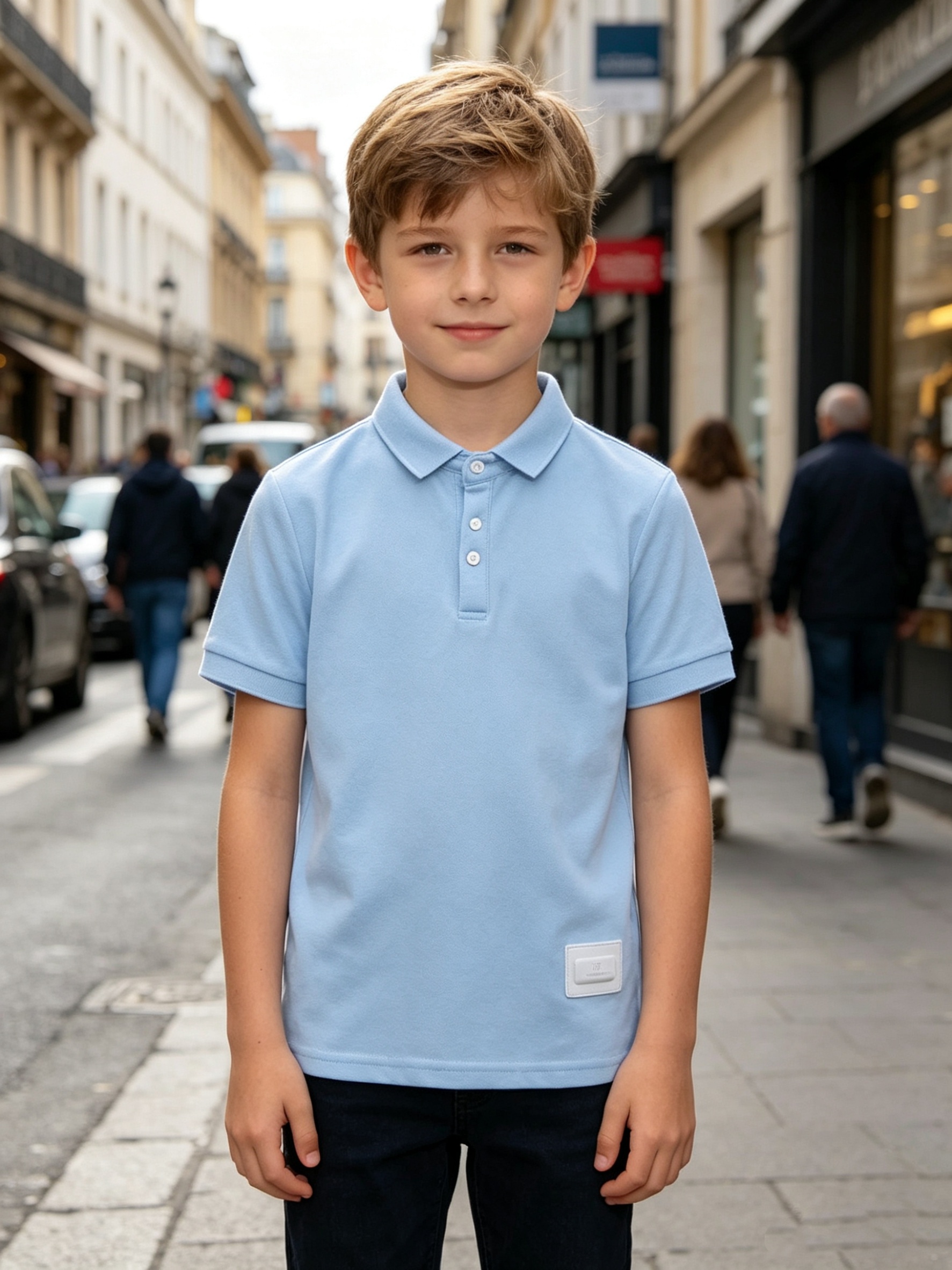 Summer! Solid Color Short-Sleeve Polo Shirt for Kids, Simple Label Design, Wrinkle-Resistant, Not Easily Deformed, Fresh and Breathable T-Shirt Top, Preppy Style, Boys' Daily Wear Lapel Shirt, Summer, Regular Fit