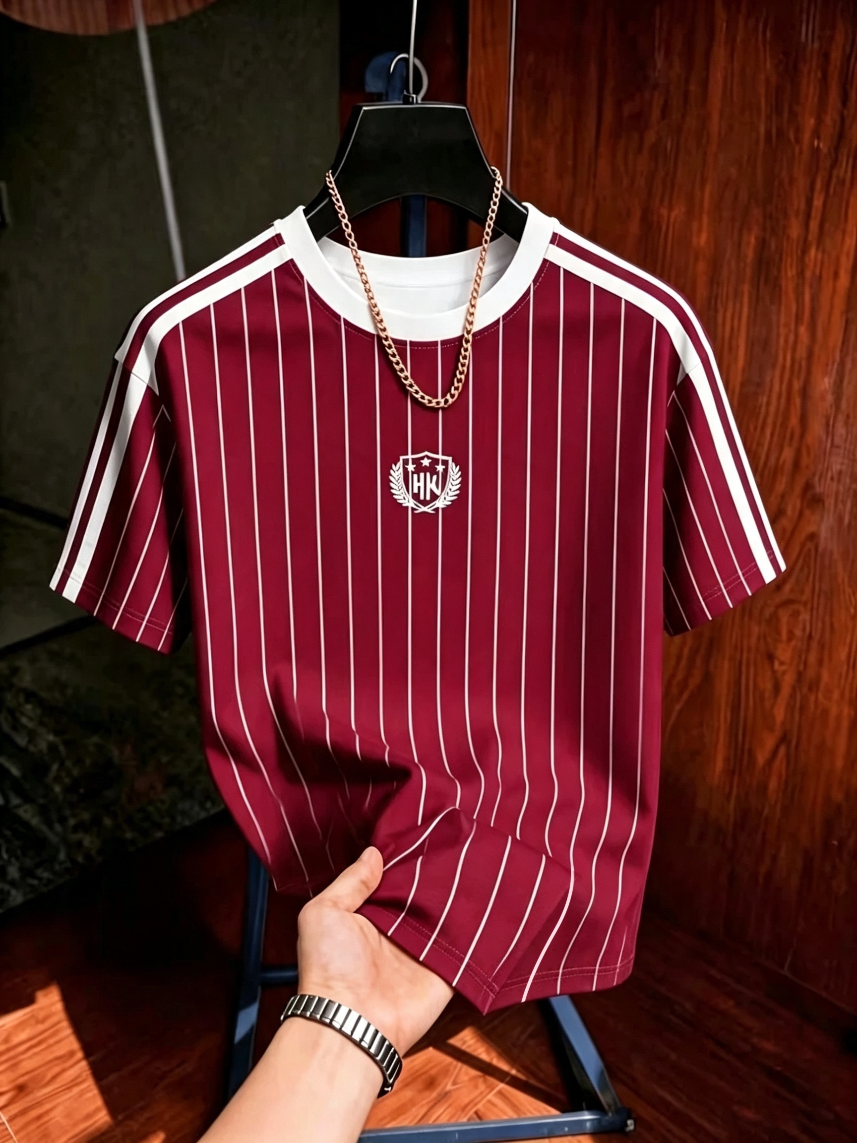 Boys' Casual Round Neck T-Shirt, Striped Color-Block Design Pattern, All-Season Fashion Top, Breathable Regular Fit for Casual And Formal Wear - Round Neck Casual Shirt, Comfortable Wear, Gift for Teenagers And Boys, Outdoor Activity Shirt, Christmas