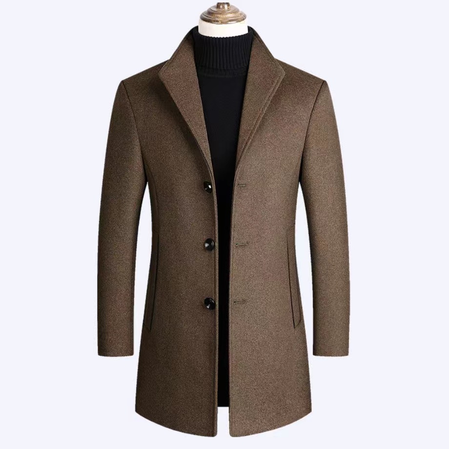 new mens business coat slim long woolen coat details 5