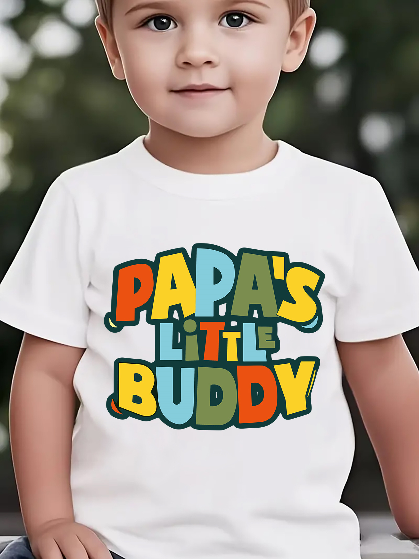 Summer Boys' Stylish Short-Sleeve T-Shirt with The Cartoon Print 'PAPA'S LITTLE BUDDY' for Outdoor Casual Wear, Model NY-DX3974