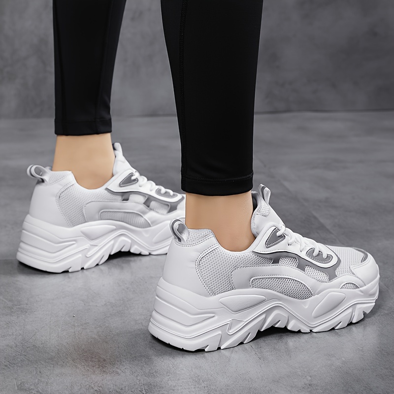 womens luminous chunky sneakers colorblock mesh low top running trainers breathable walking sports shoes details 7