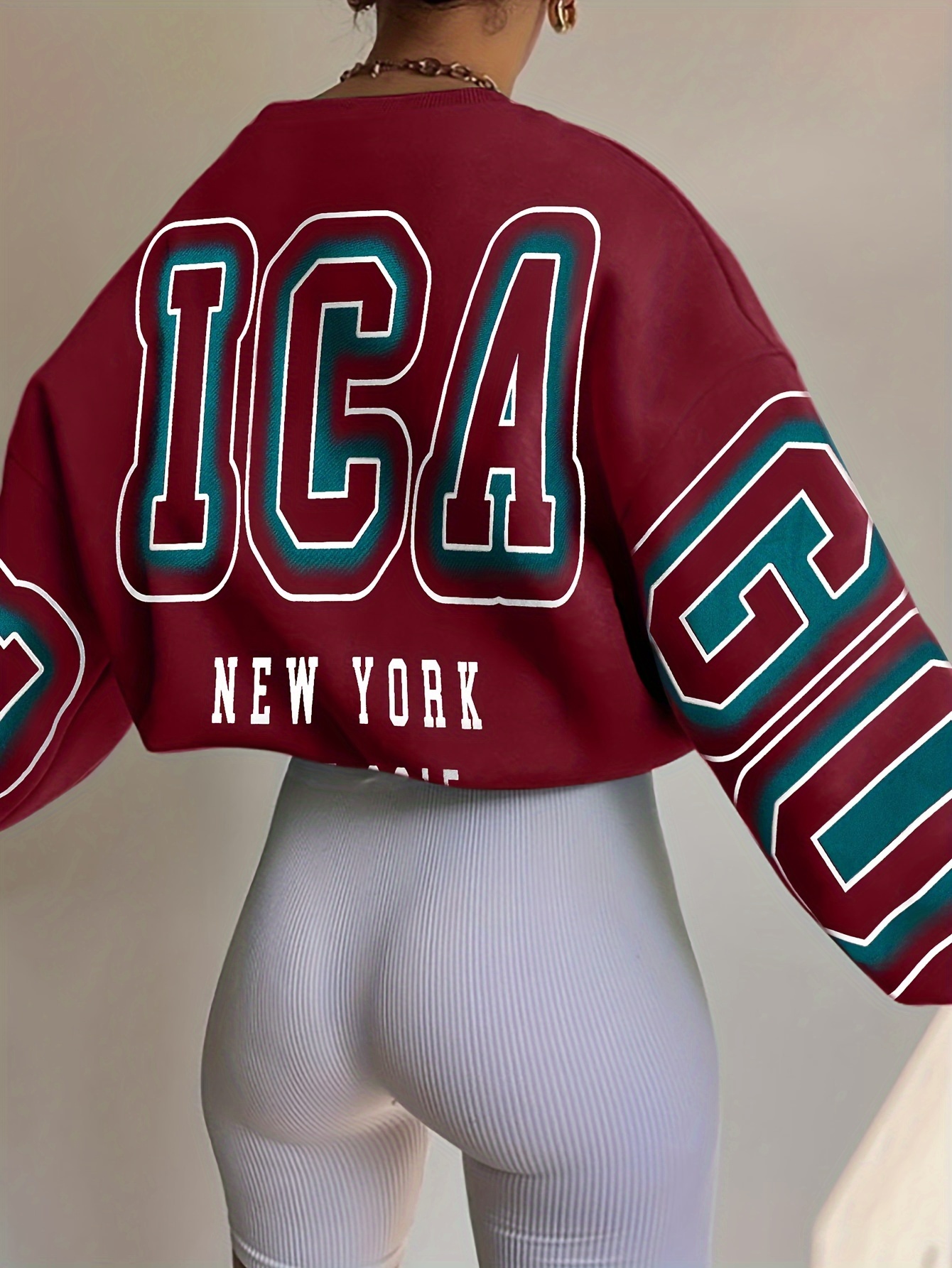 letter print drop shoulder sweatshirt casual long sleeve crew neck sweatshirt for fall winter womens clothing details 37