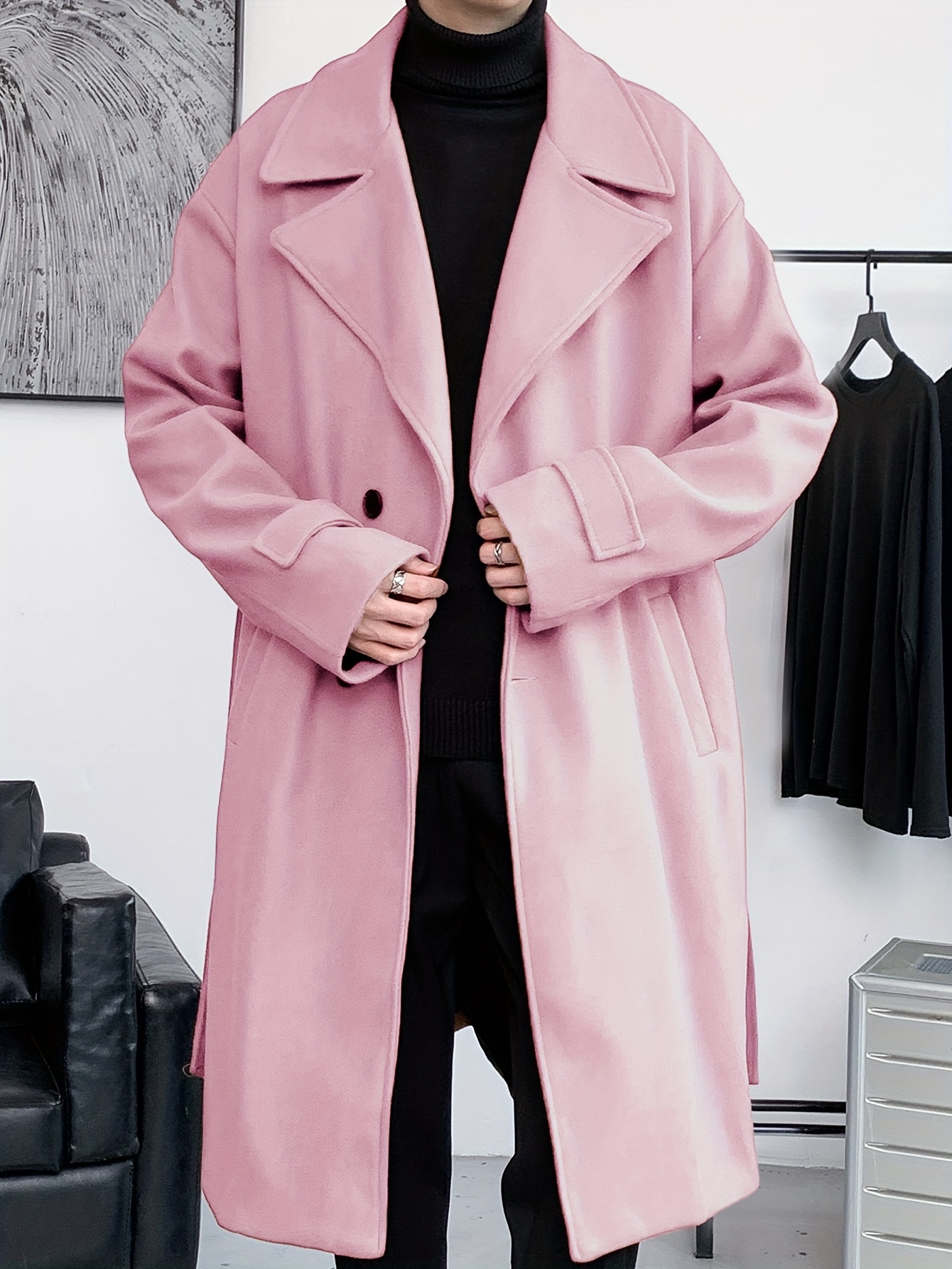 mens elegant single breasted trench coat casual lapel overcoat for fall winter details 26