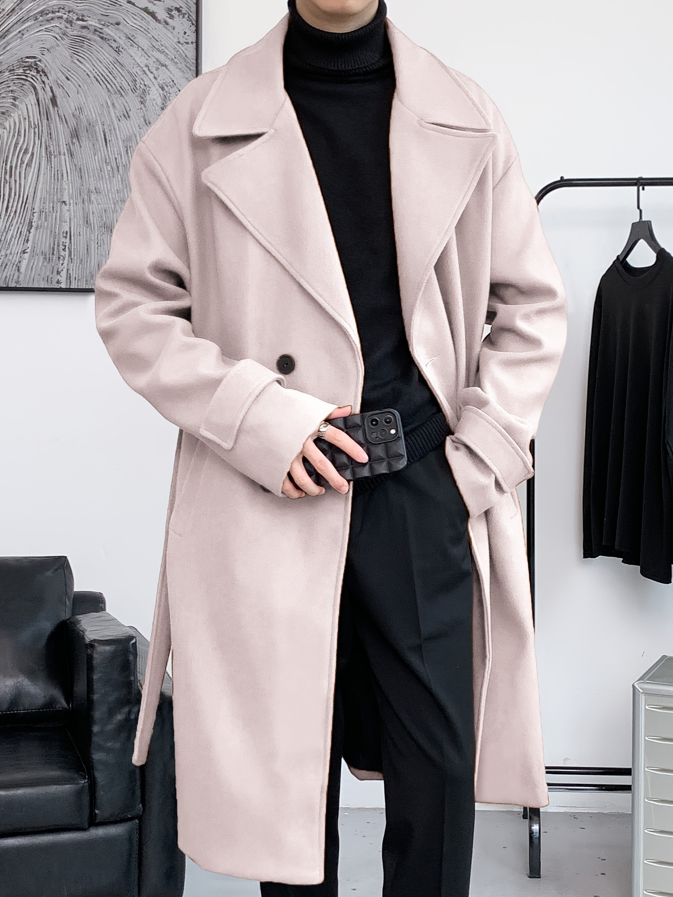 mens elegant single breasted trench coat casual lapel overcoat for fall winter details 10